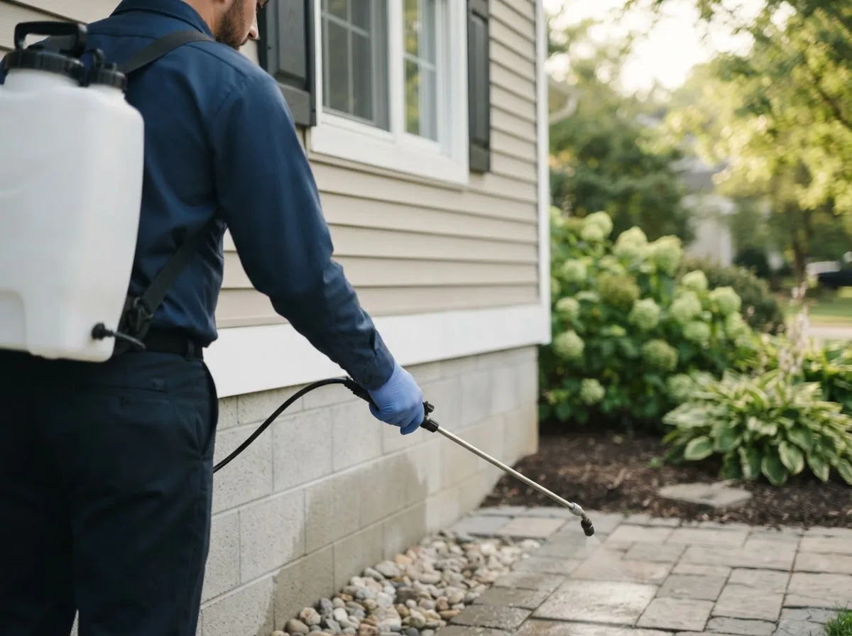 Pest control technician inspecting a home in Perry, FL
